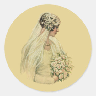 Pegatina Redonda Boda Vintage, retrato nupcial de novia victoriana