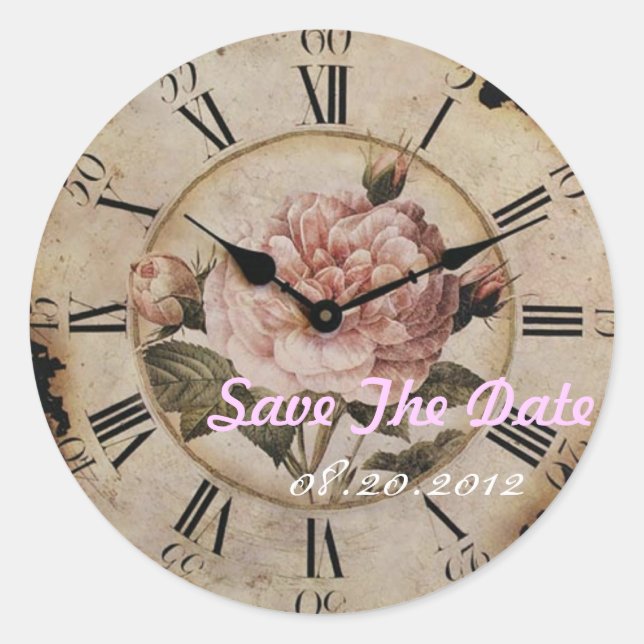 Pegatina Redonda Boda Vintage Rosa Floral Steampunk (Anverso)