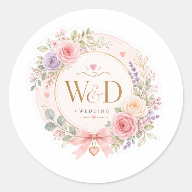 Pegatina Redonda Boda W&D (Anverso)