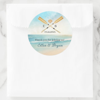 Pegatina Redonda Boda Watercolor Beach Oars