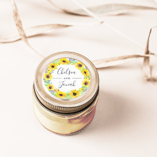 Pegatina Redonda Boda Wreath de campos de flores