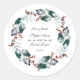Pegatina Redonda Boda Wreath del invierno sagrado Berries