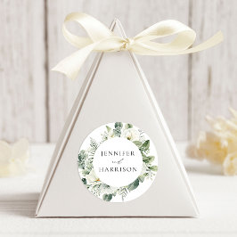 Pegatina Redonda Bodas con Flores Blancas y Verdor Lujuriante