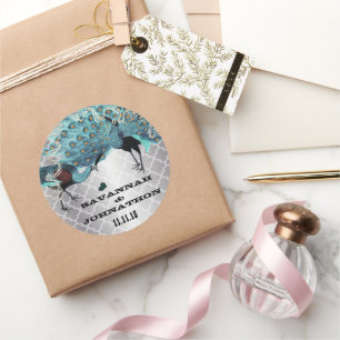 Pegatina Redonda Bodas de Aqua Marroquí Musical Peacock Silver