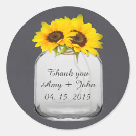 Pegatina Redonda Bodas de girasol jarrón marrón marrón soleado7