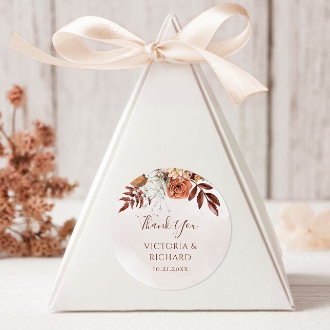 Pegatina Redonda Bodas de otoño boho flores de terracota óxido (Subido por el creador)