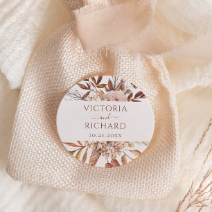 Pegatina Redonda Bodas de otoño boho flores de terracota óxido