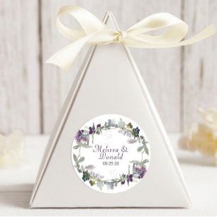 Pegatina Redonda Bodas Florales de Flores Silvestres de Acuarela La