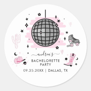 Pegatina Redonda Bodega espacial Retro Disco Bachelorette Pink