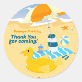 Pegatina Redonda Bodyboard divertida fiesta de cumpleaños de playa