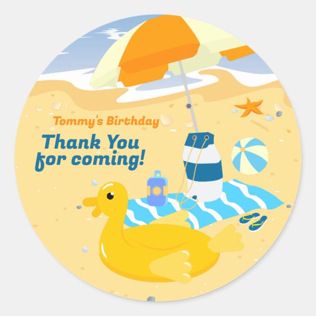 Pegatina Redonda Bodyboard divertida fiesta de cumpleaños de playa (Anverso)