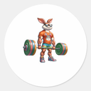 Pegatina Redonda Bodybuilder Easter Bunny Herrera Gimnasio Deadlife