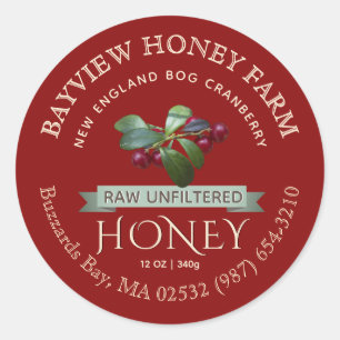 Pegatina Redonda Bog Cranberry Honey Honey Label con Cranberries