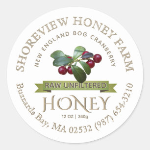 Pegatina Redonda Bog Cranberry Honey Honey Label con Cranberries