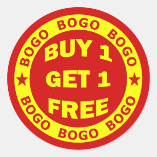PEGATINA REDONDA BOGO COMPRE UNO OBTIENE UNO GRATIS