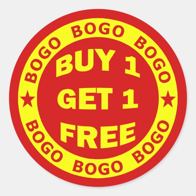 PEGATINA REDONDA BOGO COMPRE UNO OBTIENE UNO GRATIS (Anverso)