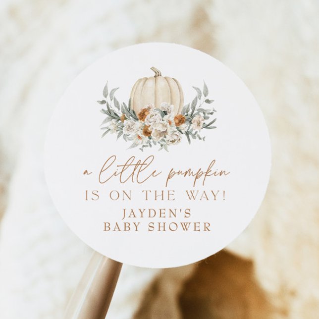 Pegatina Redonda BOHEME Terracotta Floral Calabaza Baby Shower (Subido por el creador)