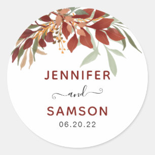 Pegatina Redonda Bohemia de otoño con acuarela rusa