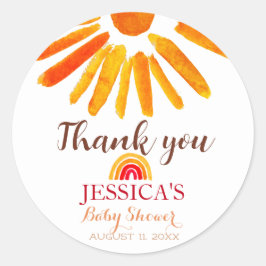 Pegatina Redonda Bohemian Boho Arcoiris Sun Baby Shower Naranja Cut