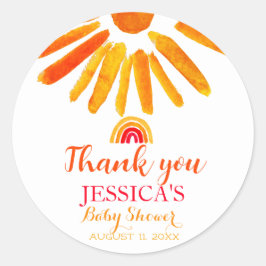 Pegatina Redonda Bohemian Boho Arcoiris Sun Baby Shower Naranja Cut
