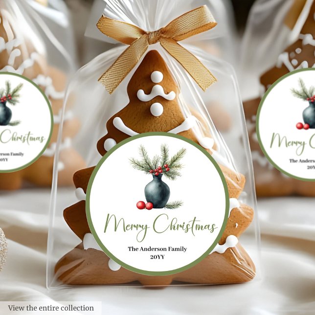 Pegatina Redonda Bohemian Minimalist Christmas Bouquet Sticker (Bohemian Minimalist Christmas Bouquet Sticker)