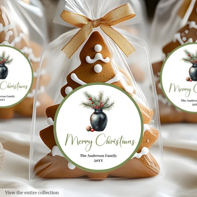 Pegatina Redonda Bohemian Modern Christmas Bouquet Holiday Sticker (Bohemian Modern Christmas Bouquet Holiday Sticker)