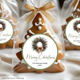 Pegatina Redonda Bohemian Pine Wreath Minimalist Gift Sticker