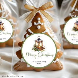 Pegatina Redonda Bohemian Watercolor Christmas Lantern Sticker