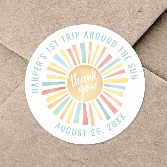 Pegatina Redonda Boho 1er Viaje Alrededor Del Sol (Boho 1st Trip Around The Sun Classic Round Sticker)