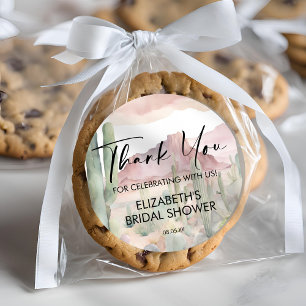 Pegatina Redonda Boho Acuarela Desierto Naturaleza Cactus Gracias