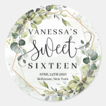 Boho acuarela eucalipto oro dulce dieciséis