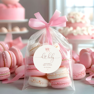Pegatina Redonda Boho Acuarela Rosa Oh Baby Shower