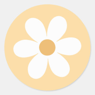 Pegatina Redonda Boho amarillo retro daisy