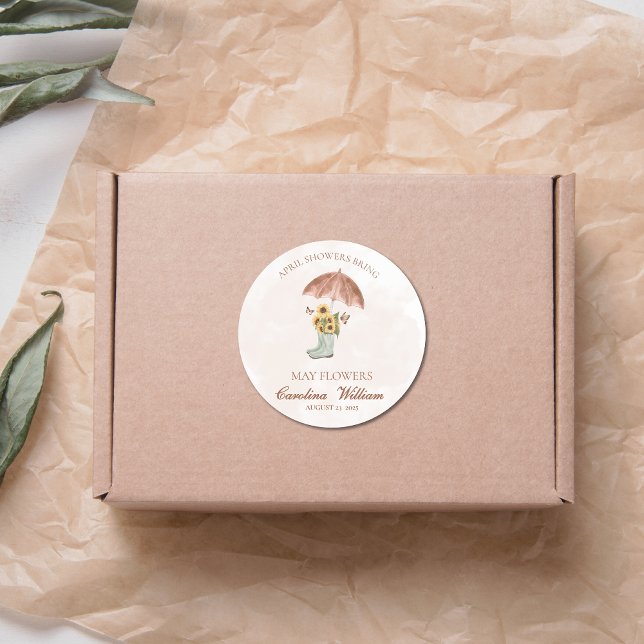 Pegatina Redonda Boho April Showers Bring May Flower Baby Shower (Subido por el creador)