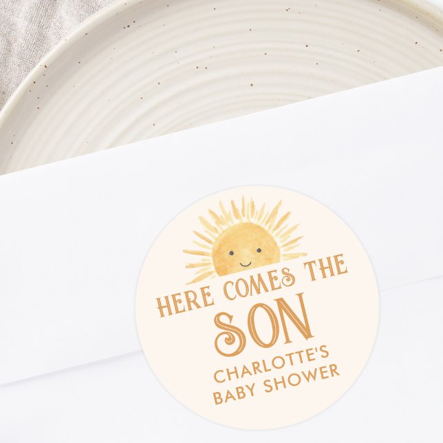 Pegatina Redonda Boho Aquí Viene El Baby Shower Del Hijo (Subido por el creador)