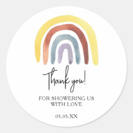 Pegatina Redonda Boho arcoiris baby ducha gracias a los clásicos r