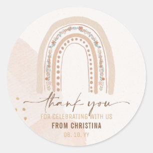 Pegatina Redonda Boho Arcoíris Neutro en Género Acuarela Caprichoso