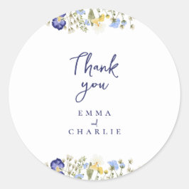 Pegatina Redonda Boho azul botánico Wildflowers Rústico boda