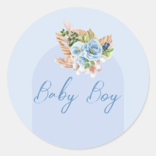 Pegatina Redonda Boho Azul Floral de Hierba de Pampas Oh Chico Baby
