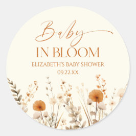 Pegatina Redonda Boho Baby En Bloom Wildflower Baby Shower