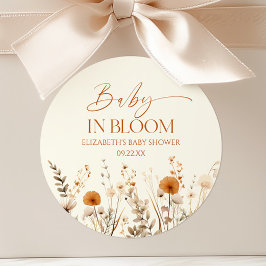 Pegatina Redonda Boho Baby En Bloom Wildflower Baby Shower