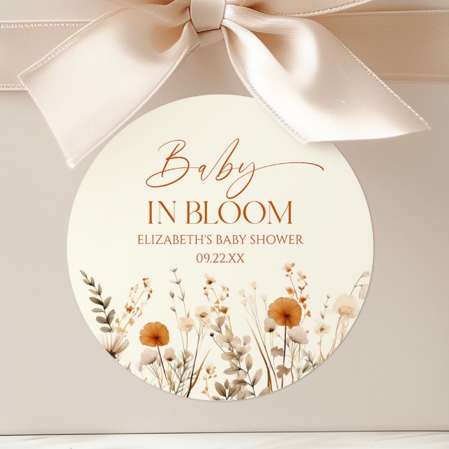 Pegatina Redonda Boho Baby En Bloom Wildflower Baby Shower (Subido por el creador)