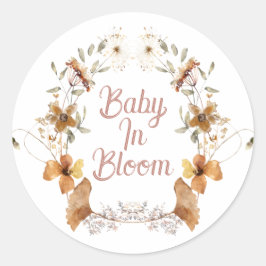Pegatina Redonda Boho Baby En Bloom Wildflowers Baby Shower