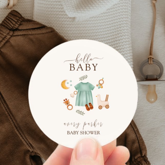 Pegatina Redonda Boho Baby Girl Clothes Baby Shower (Boho Baby Girl Clothes Baby Shower Classic Round Sticker)