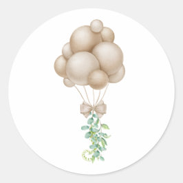 Pegatina Redonda Boho Baby Shower de los globos beige minimalistas