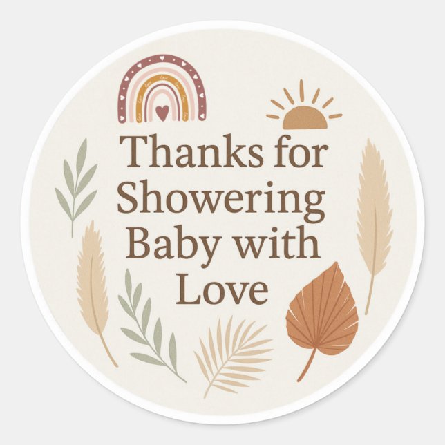 Pegatina Redonda Boho Baby Shower Thank You Sticker (Anverso)