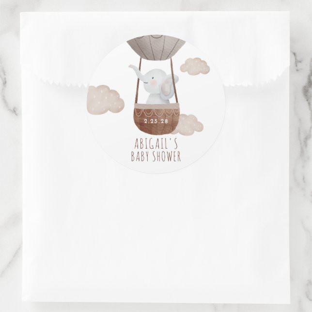 Pegatina Redonda Boho Balloon Elephant Baby Shower (Bolso)
