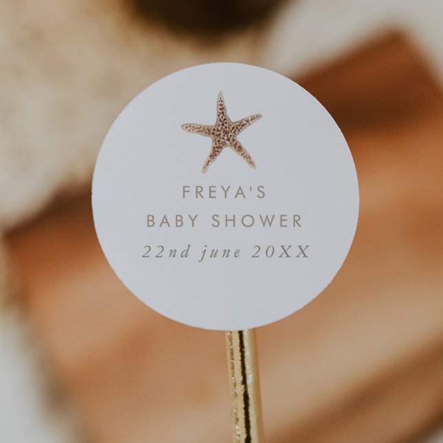 Pegatina Redonda Boho Beach Shell Baby Shower (Zazzle Boho Beach Shell Baby Shower Classic Round Sticker)