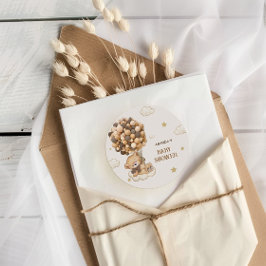 Pegatina Redonda Boho Bear Baby Shower Beige Tan