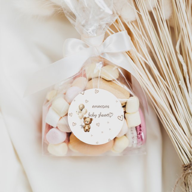 Pegatina Redonda Boho Bear Cub Baby Shower Favor (Subido por el creador)
